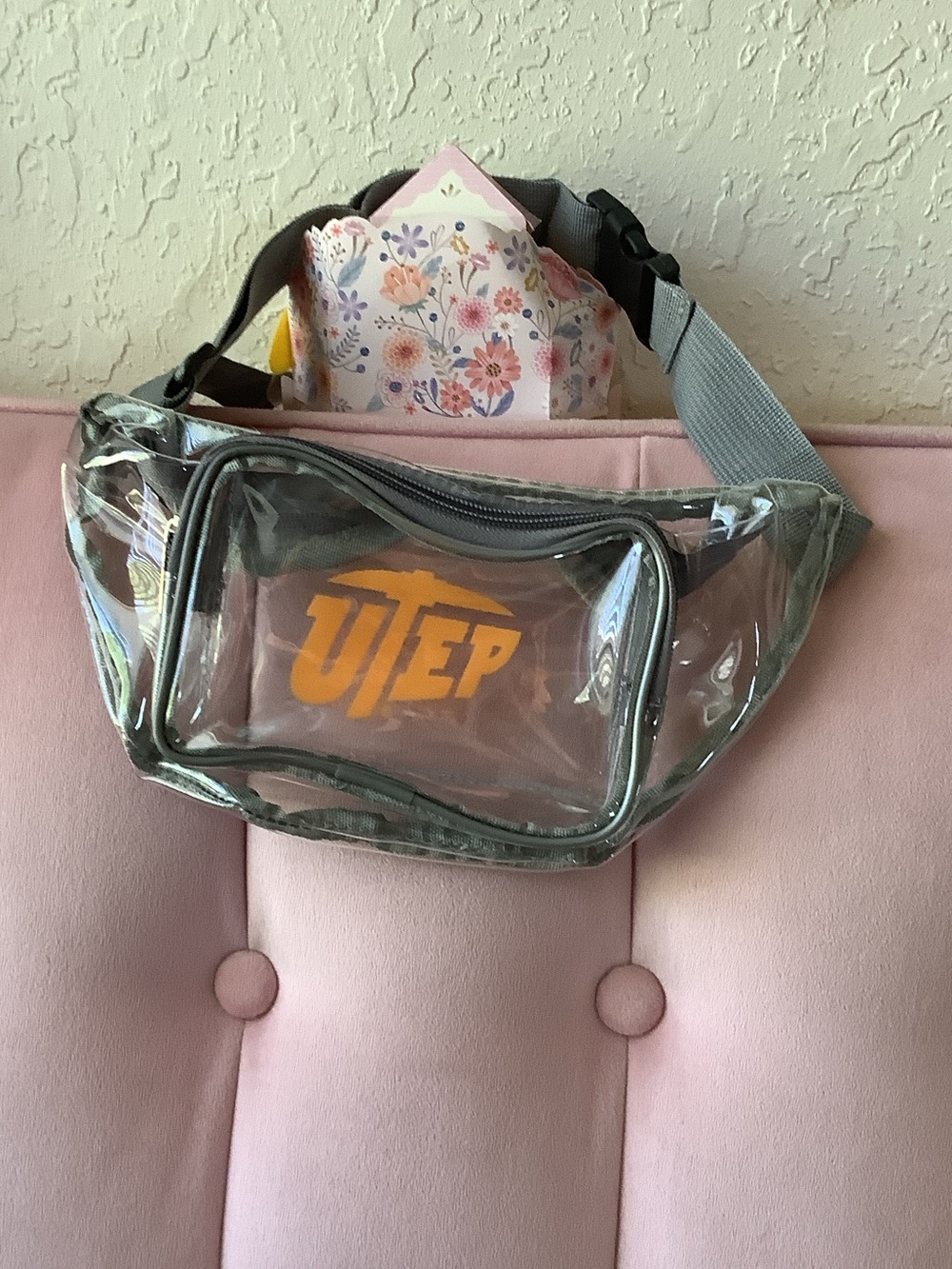 Clear Pink and Gray Waist Bag with Front Logo Pocket